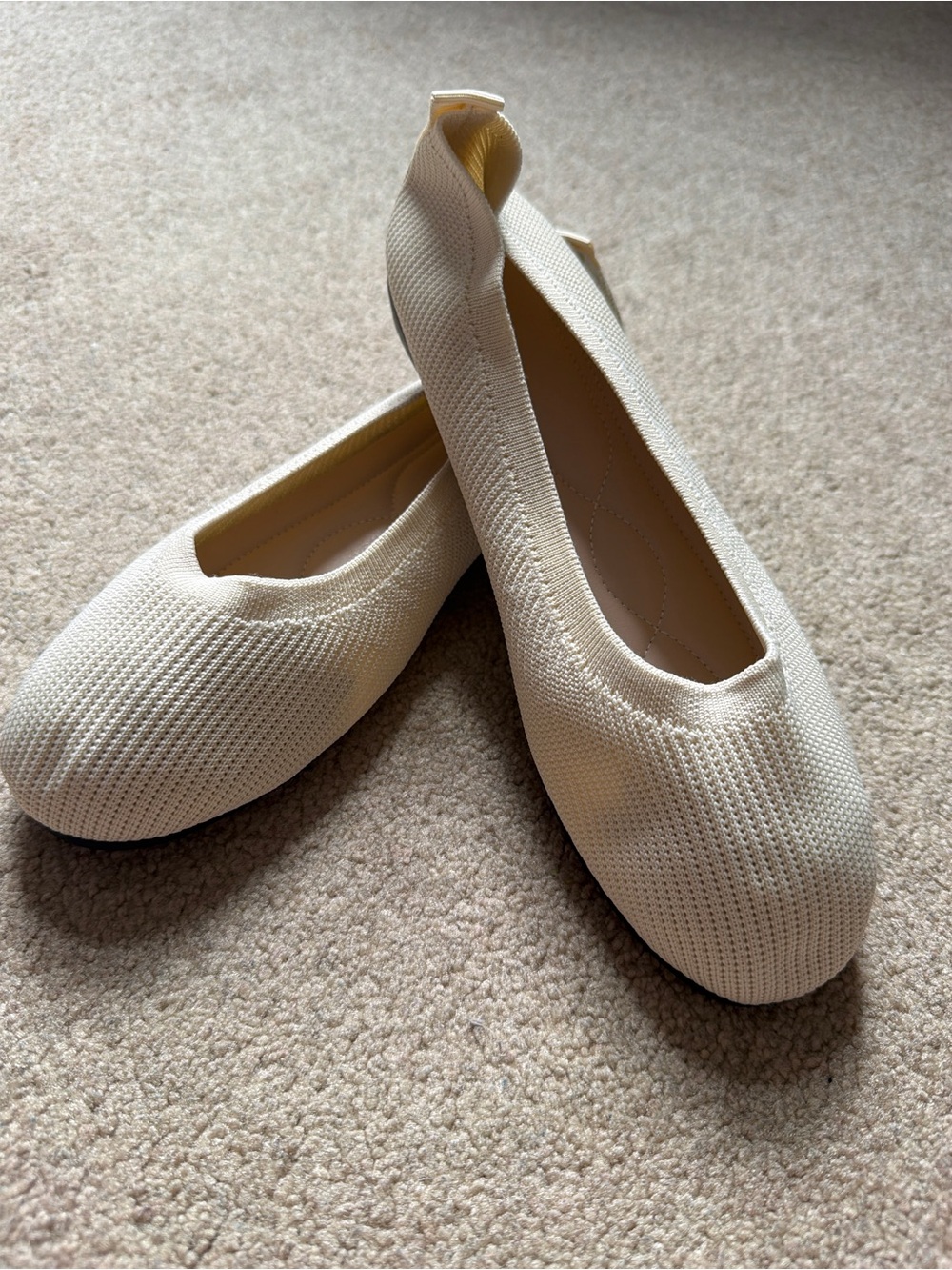 Women’s EU 43 Cream Knit Ballet Flats Slip On Square Toe Casual Shoes